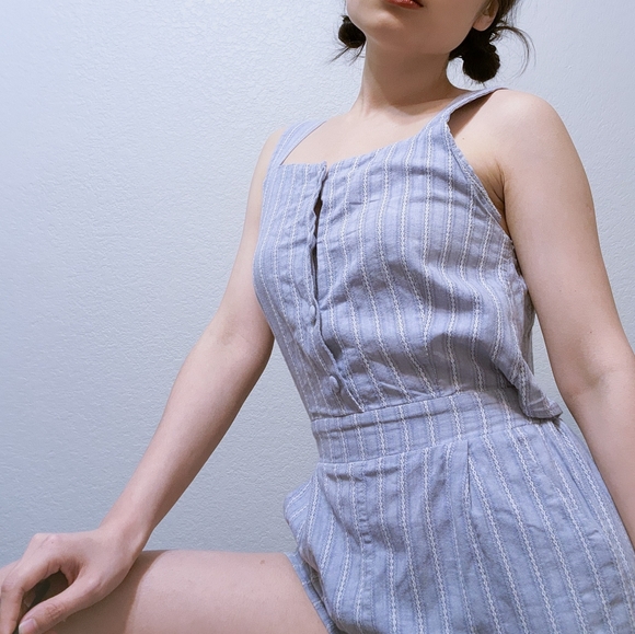 Strappy Pastel Blue Stripe Mini Romper - Picture 2 of 10